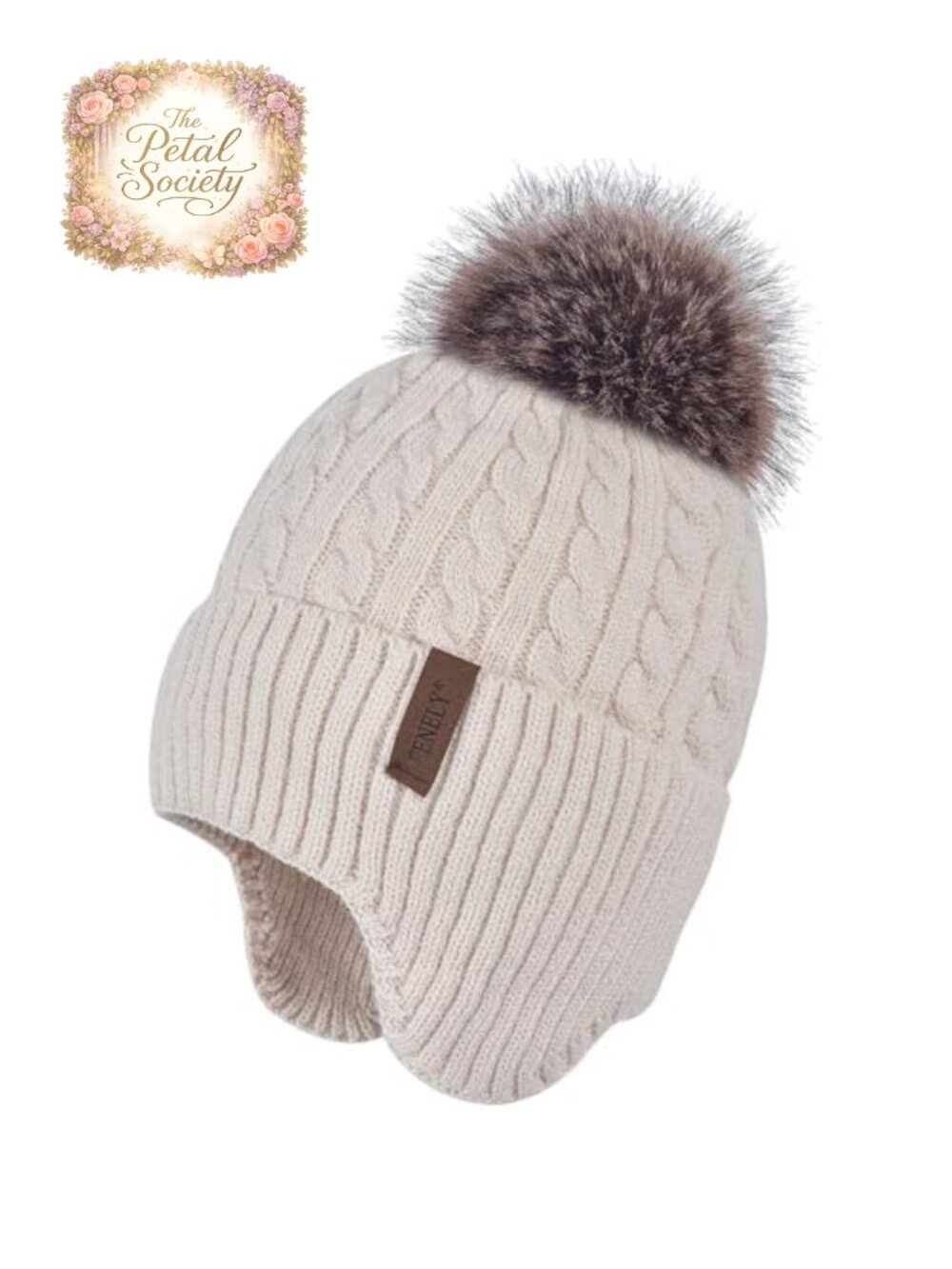 Warm Knitted Beanie Winter Hat with Pompom Earflap Fleece Lined